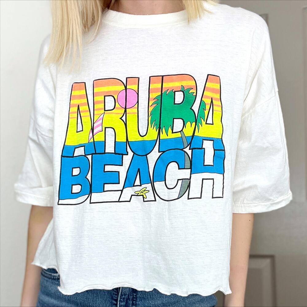 Vintage Aruba Beach Cotton Tee Colorful Summer XXL